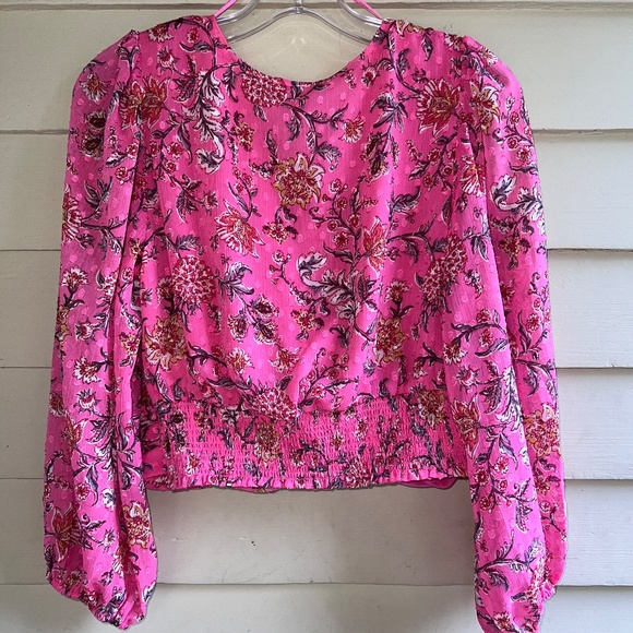 JOIE pink floral cropped faux wrap top - Picture 6 of 8